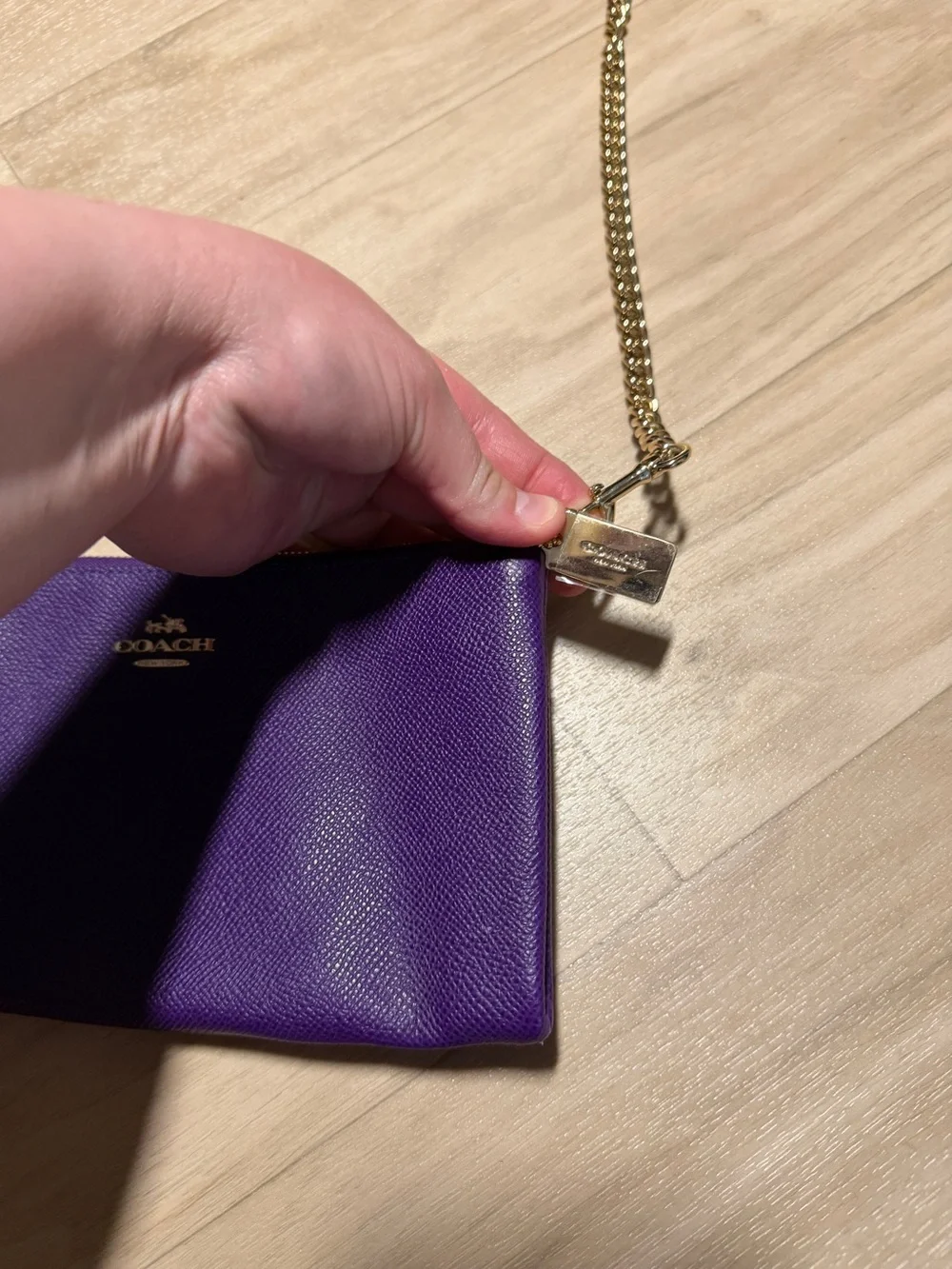 Coach Kylie Crossbody Bag Purple Crossgrain Leather Gold Chain Strap Like New
